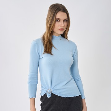 CLL巧玲瓏 蝴蝶結木耳邊針織上衣(水藍色) 5438219