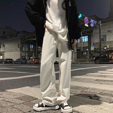 男女新款美式牛仔褲子ins高街潮流百搭寬鬆遮肉直筒闊腿休閒長褲