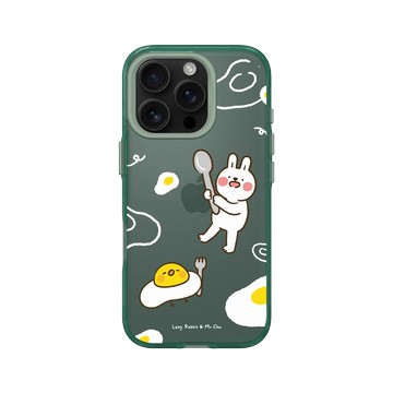 iPhone 16 Pro Clear 憂墨綠 - 懶散兔與啾先生 Lazy Rabbit and Mr.Chu - 荷包蛋