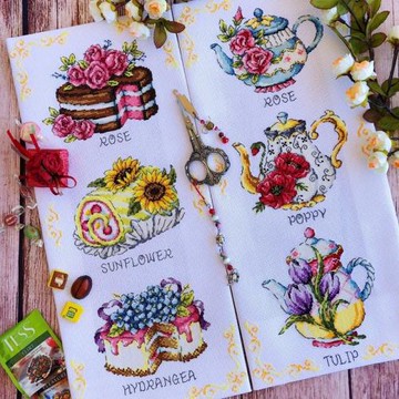 涼風DMC十字繡客廳新款 G86G87 鮮花蛋糕茶壺組合  印花