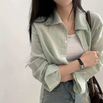D. Studio 台灣發貨韓版博款寬鬆文青外搭襯衫 外套 防曬外套 女裝 上衣 衣服J391