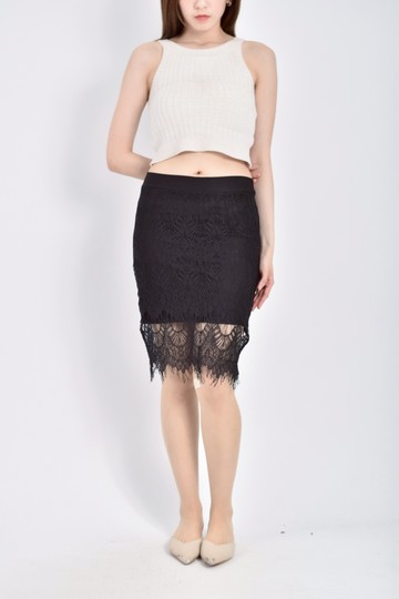 加購優惠(M) 質感鬆緊腰蕾絲黑色短裙