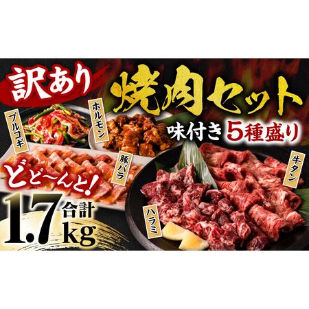 ふるさと納税 焼肉セット5種盛り 計1.7kg タン ハラミ ホルモン プルコギ カルビ 熊本県八代市