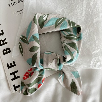 春夏季復古文藝棉布樹葉小方巾領巾發帶圍巾棉質薄手腕巾絲巾印花