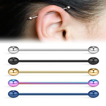 鈦鋼特長桿雙耳洞穿刺飾品耳骨釘耳橋耳釘工業杠鈴長耳骨桿耳針