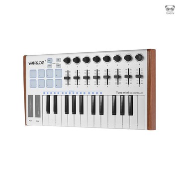WORLDE TUNA MINI 25鍵MIDI鍵盤控制器 8個彩色背光打擊墊 帶標準踏板接口