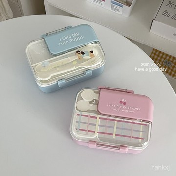 日式便當盒 保溫便當盒 長方形分格飯盒 食品級塑膠 學生便當盒 攜帶筷叉勺可進微波爐加熱 分格大容量帶蓋便噹盒
