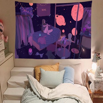星空少女背景布ins風掛布墻布床頭臥室墻壁宿舍裝飾北歐房間掛毯