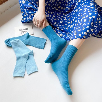 藍色女襪 素色條紋襪子 薄款 日系百搭 韓版中幫襪 學生運動 JK堆堆襪