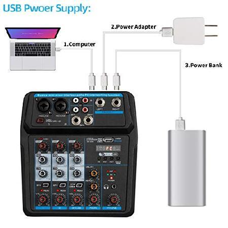 Depusheng U4 Audio Mixer 4-channel USB Audio Interface Mixer, DJ Sound Controller Interface with USB,Soundcard for PC Recording,Built-in 48V Phantom P