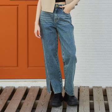 OUWEY歐薇 斜衩小直筒牛仔褲(藍色；S-L)3242228606