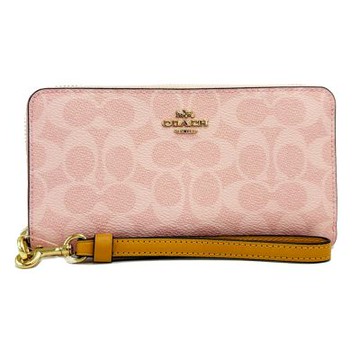 COACH 經典C LOGO手掛式零錢袋長夾(粉)