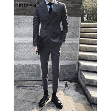 西服套裝男士春秋季高端商務雙排扣西裝英倫雅痞高級感正裝兩件套