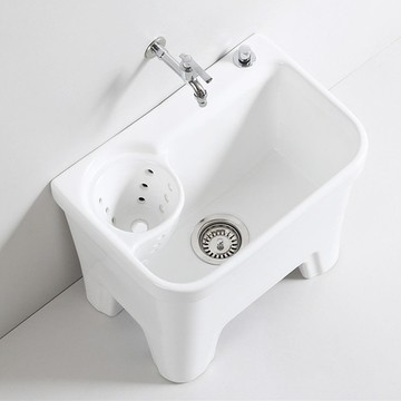 優樂悅~陽臺拖把池洗拖布池大號地拖盆側排墩布池帶腳瀝水籃自動下水陶瓷