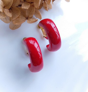 Vintage Jewelry 西洋古董飾品 紅色調 簡約 弧 C 圈 夾式耳環