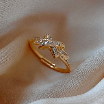 真金電鍍交叉編制戒指女時尚個性潮簡約氣質女士食指指環