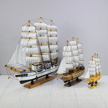 地中海風格帆船擺件模型仿真實木質船裝飾工藝品輪船一帆風順擺設