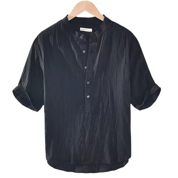 CS22 夏季男士復古棉麻立領短袖POLO衫(M-4XL) -1入