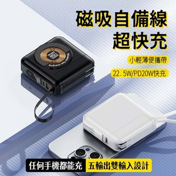 【可登機+多功能】自帶AC插頭 出行好物 20000mAh 自帶雙線快充 15W磁吸行充 多合一磁吸自帶線快充行動電源
