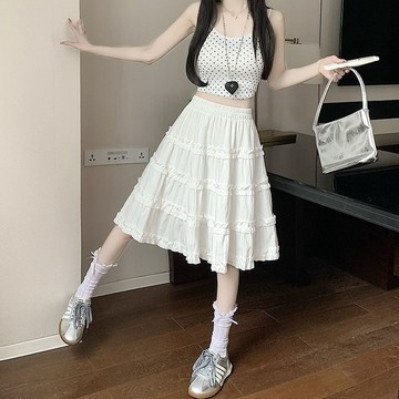 白色夏季蛋糕新款高腰小個子半身裙顯瘦甜美裙子短裙 韓版高腰蛋糕裙 蓬蓬裙 半身裙 A字裙 紗裙 層次蛋糕裙