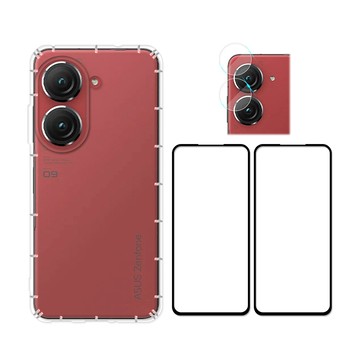 RedMoon ASUS ZenFone9 / AI2202 手機殼貼4件組 空壓殼-9H玻璃保貼2入+厚版鏡頭貼