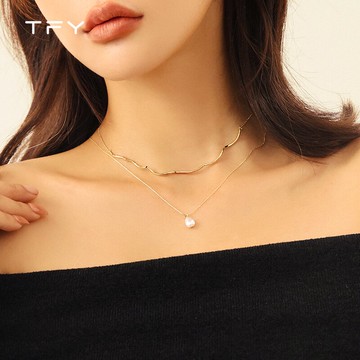 氣質單顆珍珠項鏈女潮年輕款網紅時尚脖頸鏈choker雙層疊戴鎖骨鏈