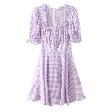 諾諾E站【MK】夏裝 法式方領甜美氣質收腰顯瘦連衣裙短款