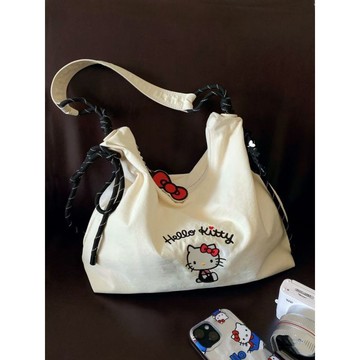 ✨臺灣出貨✨hellokitty帆布包包女2026新款夏季單肩可愛刺繡大容量通勤托特包