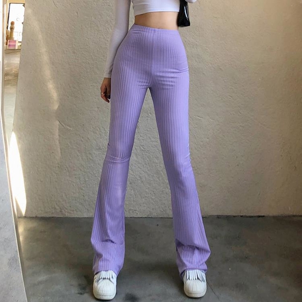 艾莉女裝跨境速賣通女裝新款時尚緊身質感坑條運動休閒褲高腰顯瘦微喇褲