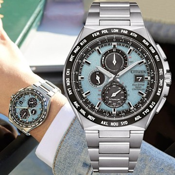 CITIZEN星辰 GENT S系列 鈦金屬 光動能電波三眼腕錶 推薦 送禮 畢業禮物 43.5mm/AT8238-84M