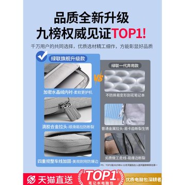 [教育優惠]綠聯筆記本電腦包14寸16寸手提包適用蘋果macbook air榮耀華為matebook聯想小新13/15寸新款保護套