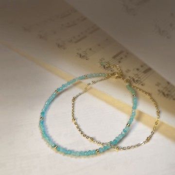 天河石316醫療鋼手鍊/14K金色手鍊 輕珠寶 天然石 抗敏鋼 雙鍊