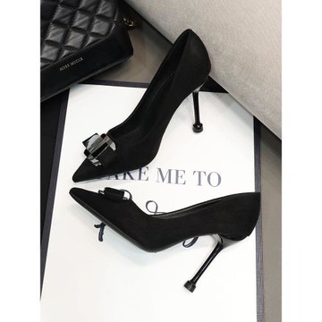 黑色設計感小眾金屬高跟鞋女2025春新款細跟尖頭性感御姐單鞋女鞋