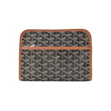 GOYARD 高雅德 Jouvence PM 帆布皮邊手拿包(黑/棕/內裡黃)