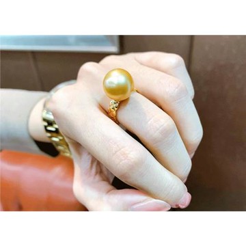 飾雅苑  南洋大溪地金珍珠12MM簡約氣質優雅s925鑲嵌純銀戒指活口