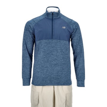 New Balance 男款 藍色 NB 美規 立領 半開襟 大學T 長袖 MT43204DAK