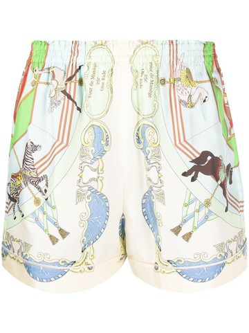 Tory Burch - carousel-print silk mini shorts - women - Silk - 2 - Neutrals