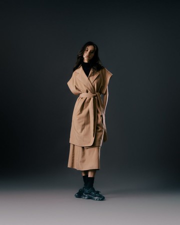 UUIN_切邊設計毛呢綁帶大衣