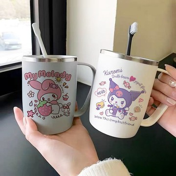 【臺灣-出貨】 兒童水杯 ins簡約庫洛米可愛情侶水杯304不鏽鋼學生宿舍刷牙漱口洗漱杯情侶