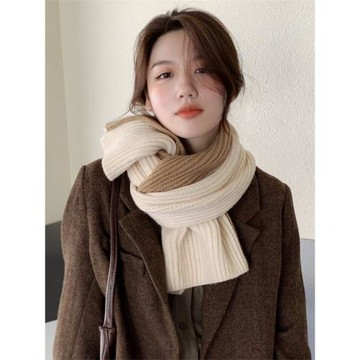 女冬季加厚ins毛線復古簡約圍巾