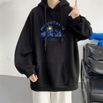 臺灣出貨 男女休閒款 休閒印花 長袖帽踢套頭版 大碼M-8XL 刷毛加絨款 日常連帽穿搭 中性風格上衣連帽上衣 A0ZC