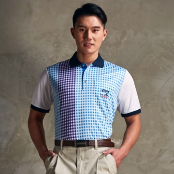 JOHN DUKE約翰公爵時尚都會涼感機能印花POLO衫_藍格(99-6V2122)