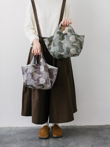 paleMoon | 花火 刺繡手拎包日系兩色便當包手提包棉麻森系小布袋