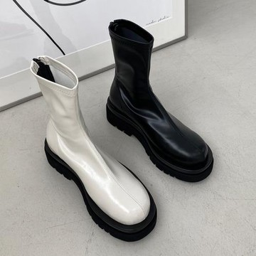 厚底短靴女2022春秋圓頭后拉鏈彈力瘦瘦靴切爾西靴百搭松糕馬丁靴