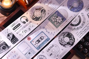 回響  復古小物邊框唱片和紙PET模切手帳貼本紙膠帶