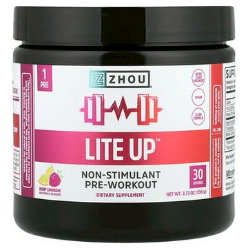 Zhou Nutrition, Lite Up™，無興奮成分鍛鍊前飲品，漿果檸檬水，3.73 盎司（106 克）