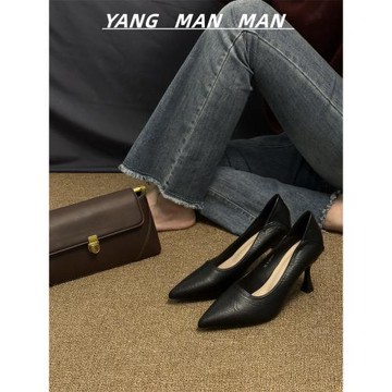 不累腳高跟鞋細跟2025年春秋新款法式通勤工作職業黑色單鞋軟皮鞋