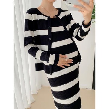 2025新款兩件套上衣針織氣質秋季吊帶連衣裙配外套女孕婦顯瘦套裝