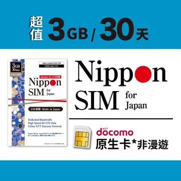 [日本長效上網卡] Nippon SIM 3GB/30天 日本IP 可用ChatGPT Docomo iPhone 三星