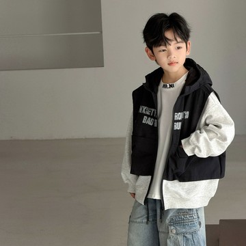【中大男童】帥氣假2件連帽休閒外套